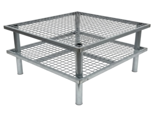 Isolated sturdy two-tier galvanized metal shelf unit for industrial use, for storage and display