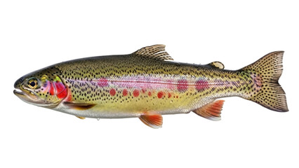 Isolated rainbow trout underwater, sporting fish with dotted pattern and vivid colors along skin
