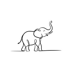 Obraz premium Continuous One Line Drawing of an Elephant with Trunk Up