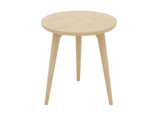 Isolated wooden end table, round top supported by three legs, elegant and minimal design