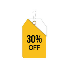 Yellow and white tag announcing a thirty percent off sale event