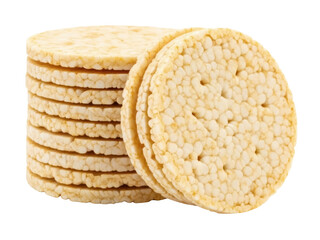 Isolated stack of healthy dry rice cakes snack food for diet nutrition meal close-up view