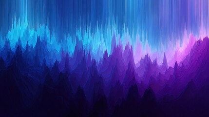 Abstract digital landscape with blue and purple pixelated mountain peaks