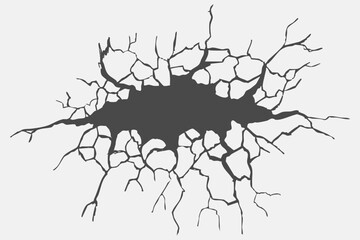 Naklejka premium Crack concrete wall texture, floor ground broken effect. Horizontal breaks on land surface. Dry soil. Damaged by earthquake fissure and fracture.