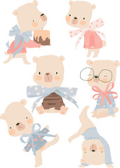 Cue Polar Bears standing on White Background. Vector Illustration