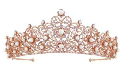 Isolated pearl-and-diamond tiara or crown on a neutral backdrop, perfect for bridal or royalty themes
