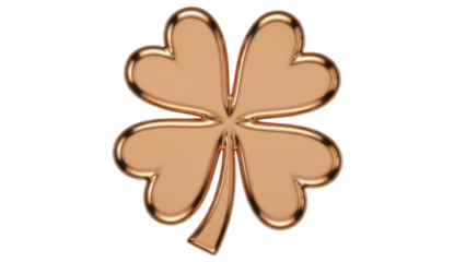 Isolated Elegant Lucky Clover with Stem, Golden Finish, Shiny Texture, Good Fortune Element