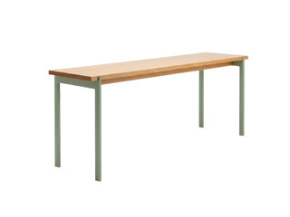 Isolated wooden bench with green legs, modern design, furniture for dining room or office