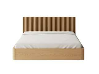Isolated platform bed with wooden headboard for a stylish bedroom furniture design