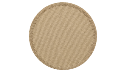 Isolated khaki cotton textile patch with zig-zag edge stitching on seamless background