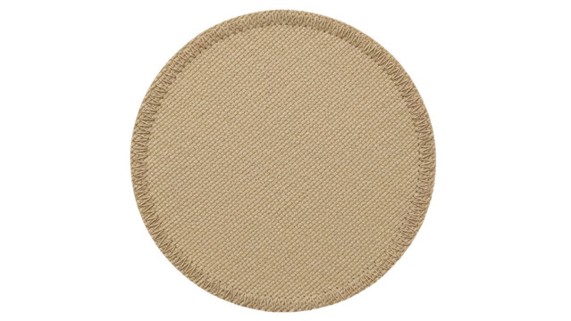 Isolated khaki cotton textile patch with zig-zag edge stitching on seamless background