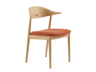Isolated contemporary wood chair with red seat, furniture design and home interior decoration