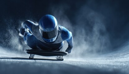 A skeletonist rides down an ice track.