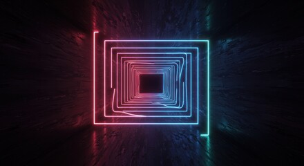 Abstract geometric tunnel with neon light