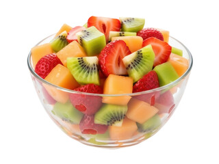 Isolated fruit salad in glass bowl healthy eating summer refreshment snack cantaloupe treat