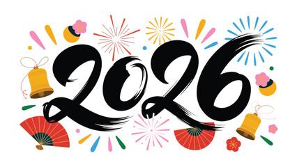 2026: A Festive New Year Celebration: A vibrant and colorful design that welcomes the year 2026 with joyful celebration, using traditional cultural elements.