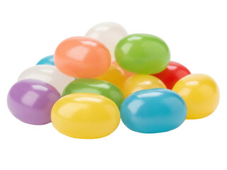 Isolated pile of colorful shiny jelly beans candy treat, close-up food photography studio shot