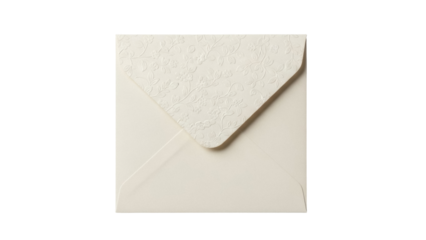 Isolated Invitation card envelope, blank ivory stationery with textured floral design, closed