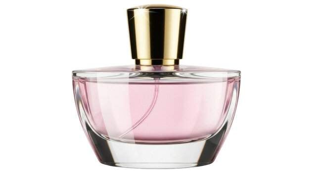 Isolated fancy fragrance bottle, feminine perfume for women, luxury beauty product, glass bottle