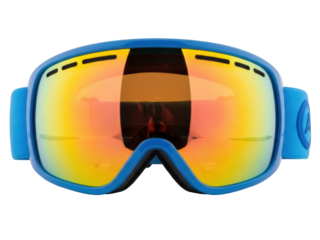 Isolated ski goggles with orange and yellow mirror lenses for winter snow sports safety