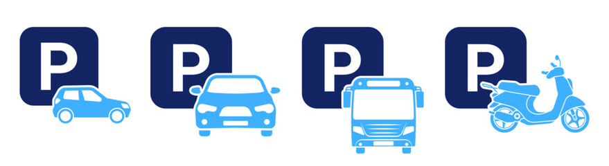 Parking icon. Parking icon on a white background, isolated. The icon has three uses in applications and websites. Vector illustration. Parking icon on a white background.
