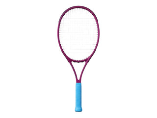 Isolated purple tennis racket with blue handle for sports performance and recreational use