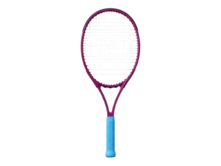 Isolated purple tennis racket with blue handle for sports performance and recreational use