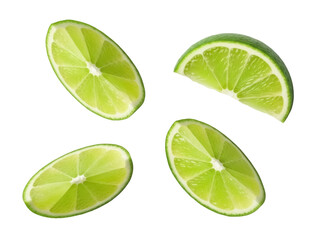 Isolated green lime slices, fresh citrus fruit for cooking, healthy lifestyle and beverages