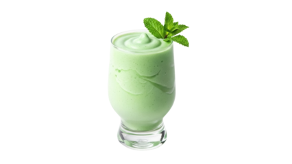 Isolated green smoothie with mint garnish in a glass on a neutral background, refreshment