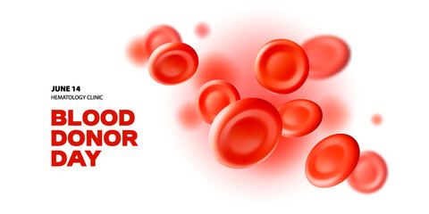 3D blood red cells background. World Blood Donor Day. Realistic vector illustration. Healthcare, hospital, clinic, laboratory, emergency design concept