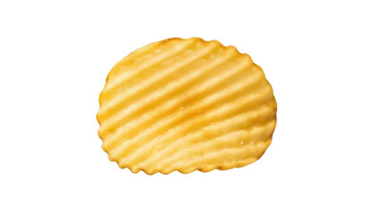 Isolated golden ridged potato chip, a popular snack food, a delicious crispy treat