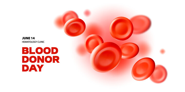 3D blood red cells background. World Blood Donor Day. Realistic vector illustration. Healthcare, hospital, clinic, laboratory, emergency design concept