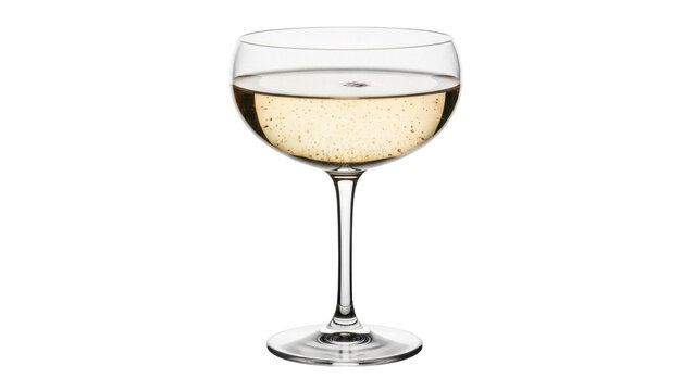 Isolated coupe glass containing bubbly champagne, ready for celebrations and toasting, cool