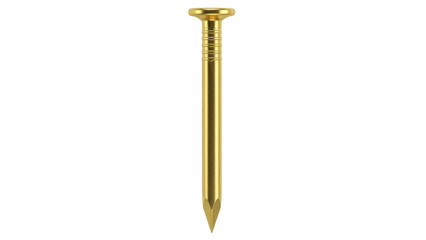 Isolated golden nail carpentry tack construction pin head metal fastener tool hammered tight
