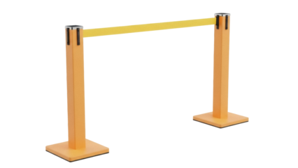Isolated retractable belt barrier stands on the floor for crowd control and security measures