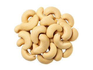 Isolated pile of whole cashews, natural tasty snack, healthy and nutritious vegan food