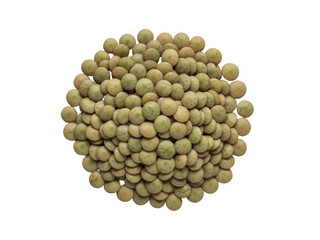 Isolated bunch of green lentils for cooking, culinary and healthy food concepts; close-up shot