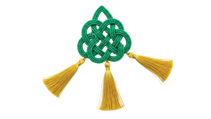Isolated lucky knot talisman with golden tassels for good fortune and prosperity charm