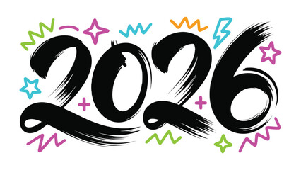2026: A brushstroke of vibrant color forms the number '2026', bringing a burst of freshness and anticipation to a new chapter. With a dynamic artistic vibe.
