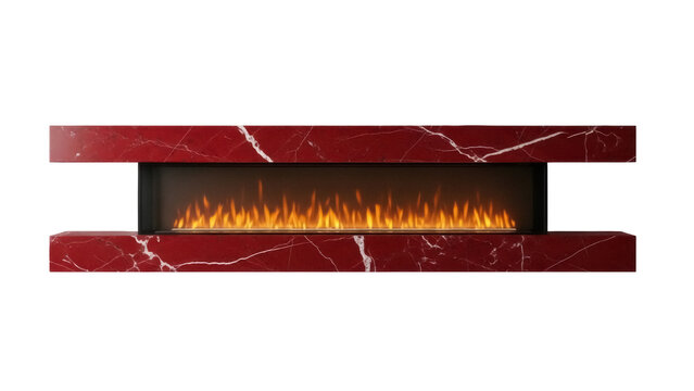 Isolated electric fireplace with red marble surround and realistic flame display, indoor accent