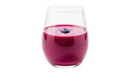 Isolated glass of red smoothie with blueberry on top for a healthy and fresh breakfast drink