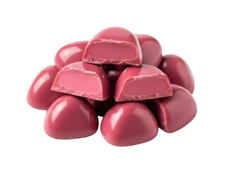 Isolated pile of ruby chocolate pieces, confectionery treats for valentines day and holidays