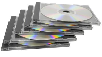 Isolated Stack of CDs in Cases, Media Storage Device, Holographic Rainbow, Data Storage Concept