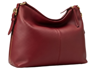 Isolated burgundy leather handbag for women, casual everyday accessory, shoulder bag style