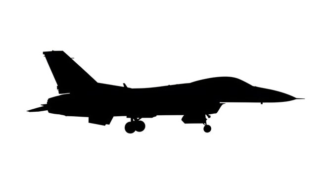 Silhouette of a Fighter Jet Against a White Background.