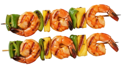 Isolated shrimp skewers with pineapple and bell pepper are a delicious grilled treat