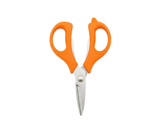 Isolated craft scissors with orange handle for creative projects or sewing work, utility tools
