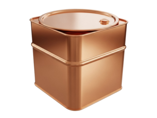 Isolated container shows a square oil drum with a round lid reflecting light off the surface