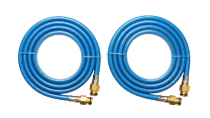Isolated air conditioning charging hoses for automotive service, blue, with brass fittings