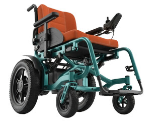 Fototapeta premium Isolated all-terrain electric wheelchair with orange upholstery for extreme conditions riding